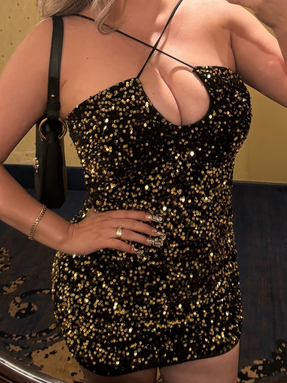 Black & Gold Sequin Mini Dress